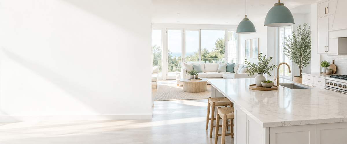 A bright clean home with soft teal accents